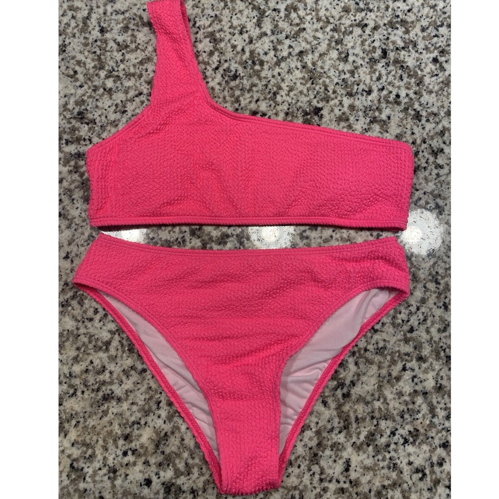 Hot pink rouched bikini